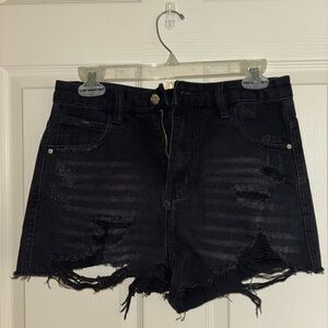 Black Distressed Denim Shorts